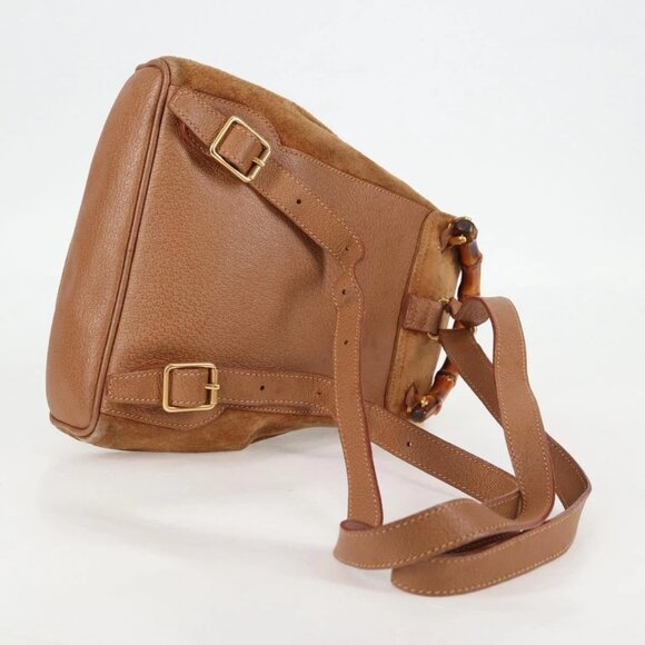 GUCCI Bamboo Backpack Suede Brown Gold 003 main image 16